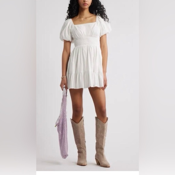 Nordstrom Dresses & Skirts - Nordstrom BP White Smocked Mini Dress with Puff Sleeves Juniors Size Small
